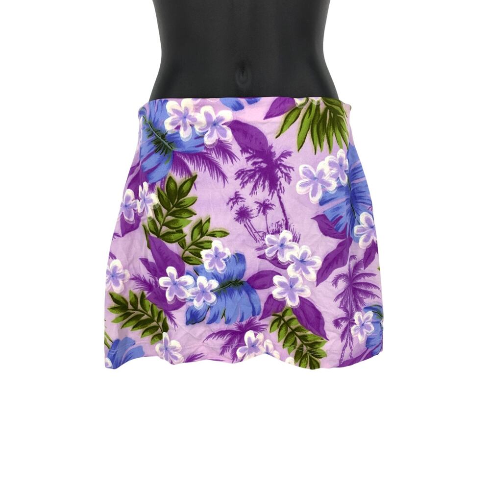 Vintage 90s Swim Skirt Coverup Womens Sz XS/S Purple Floral Print Pull On Waist